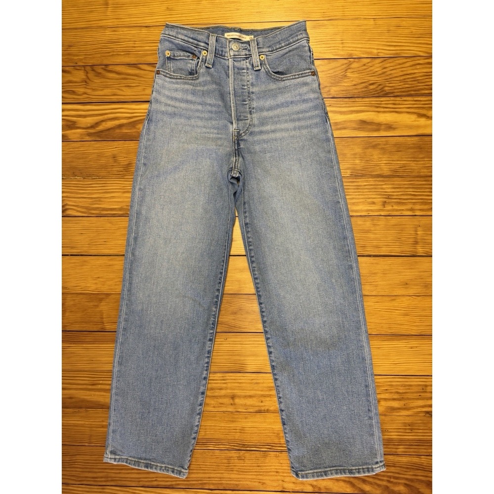 Levi's Jeans Womens W24 L27 Blue Ribcage Straight Ankle High Rise Button Fly